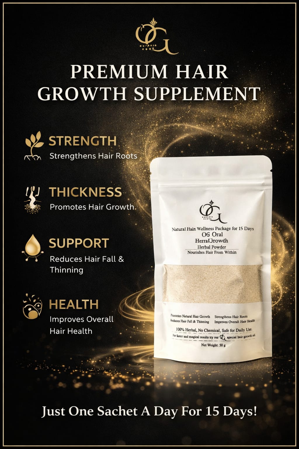 ORGANIC GLOWRA HAIR GROWTH HERBAL POWDER[15 DAYS]